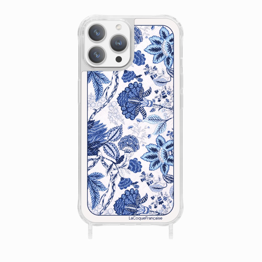 Coque Anneau Foulard Fleurs Bleues