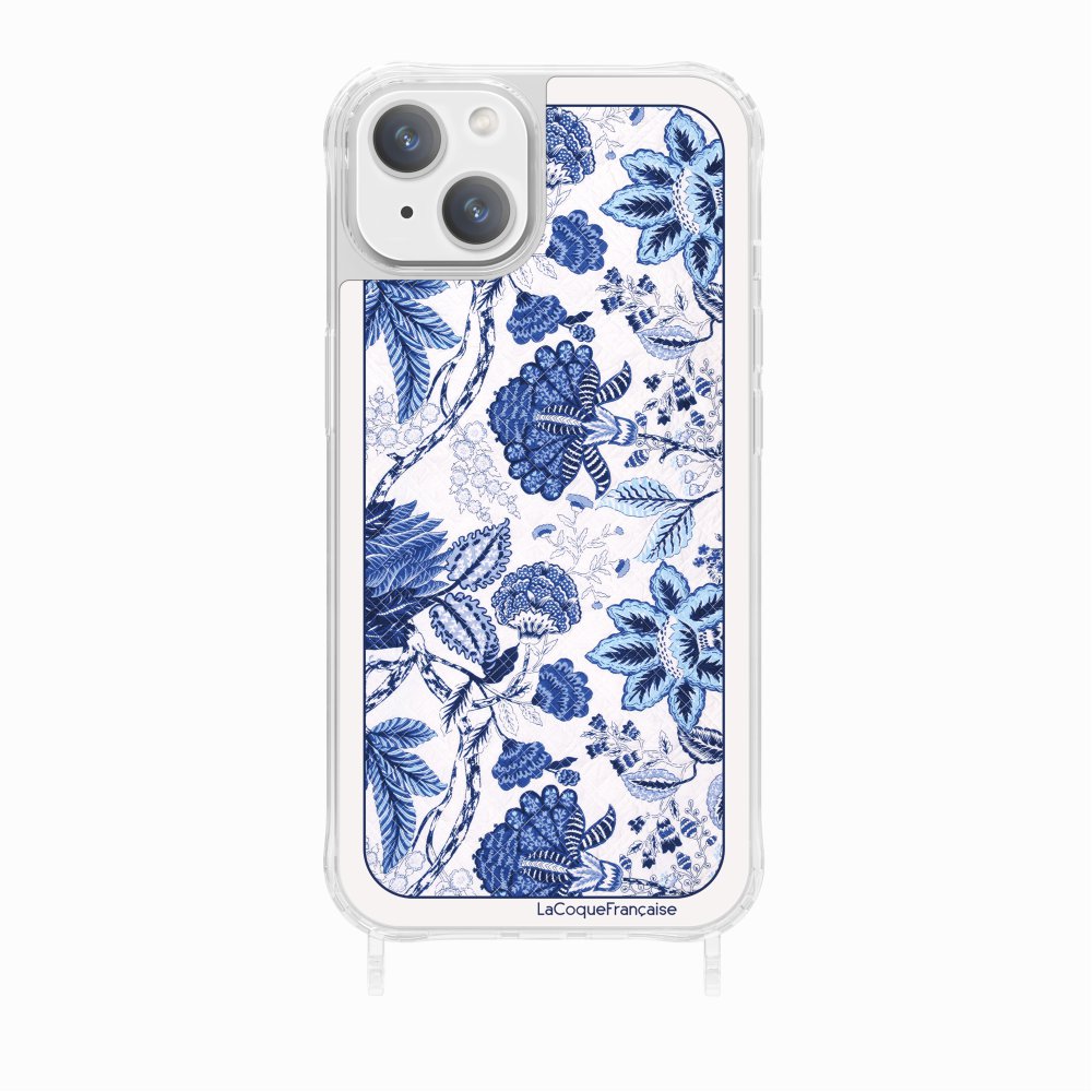 Coque Anneau Foulard Fleurs Bleues