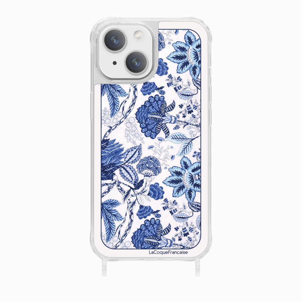Coque Anneau Foulard Fleurs Bleues