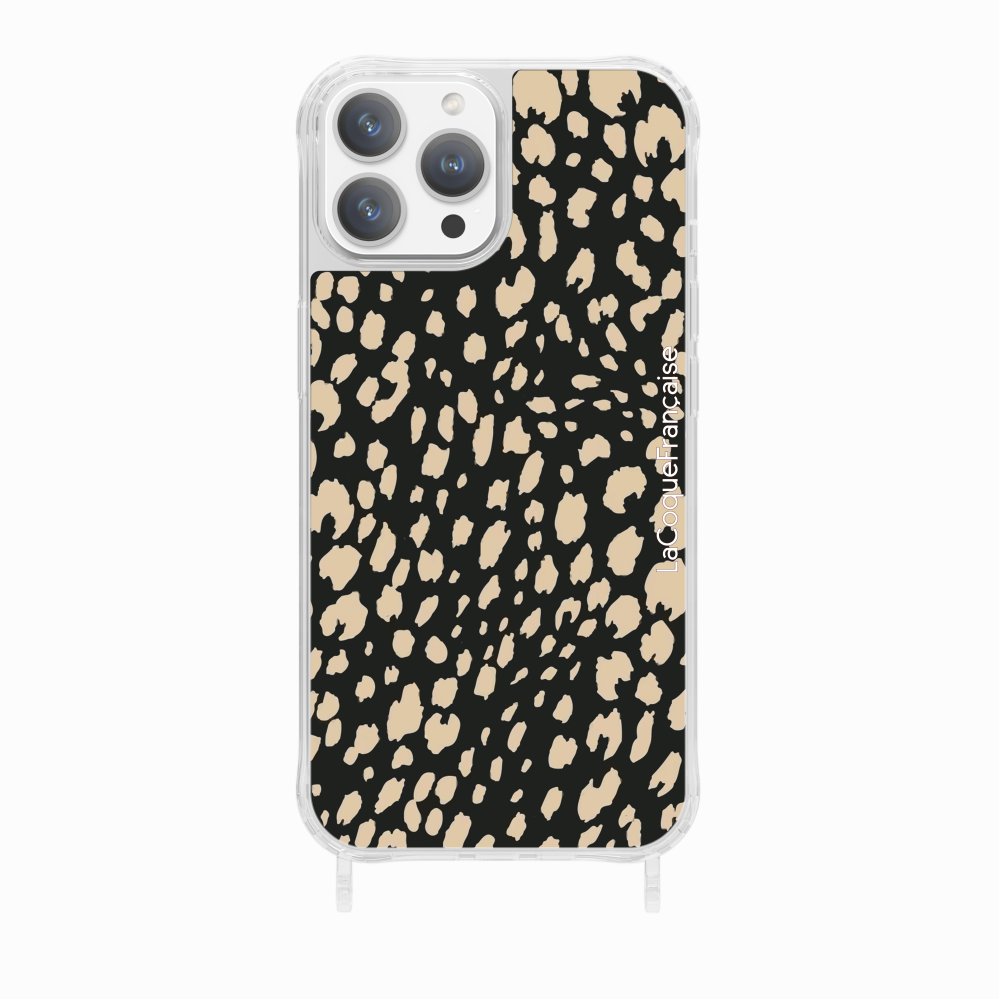 Coque Anneaux Imprimee Leopard Noir Et Beige