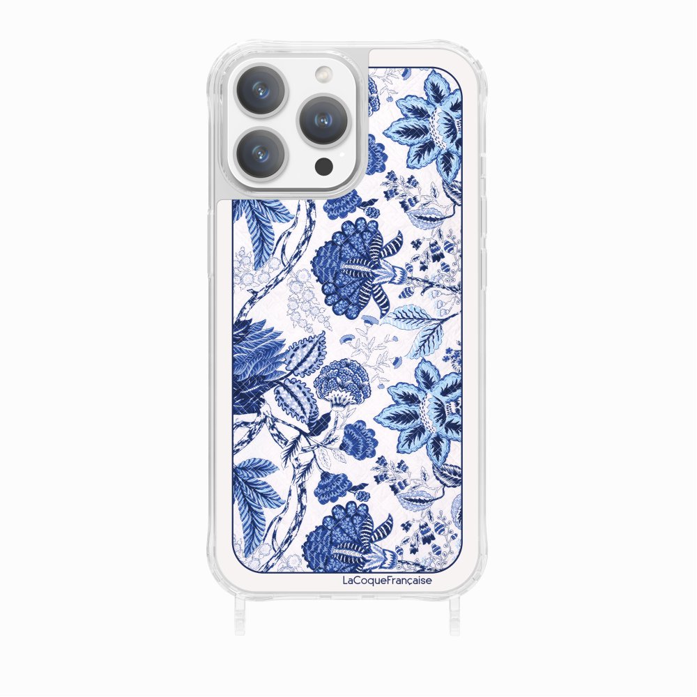 Coque Anneau Foulard Fleurs Bleues