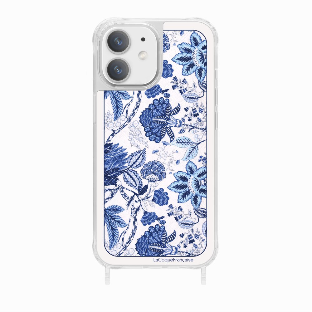 Coque Anneau Foulard Fleurs Bleues