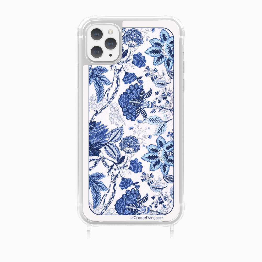 Coque Anneau Foulard Fleurs Bleues