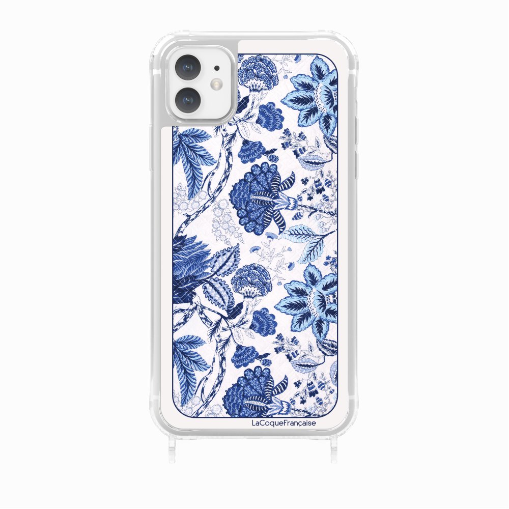 Coque Anneau Foulard Fleurs Bleues