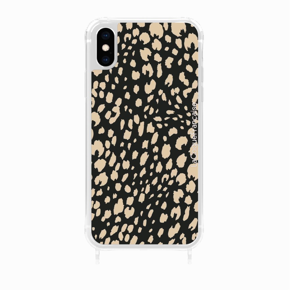 Coque Anneaux Imprimee Leopard Noir Et Beige