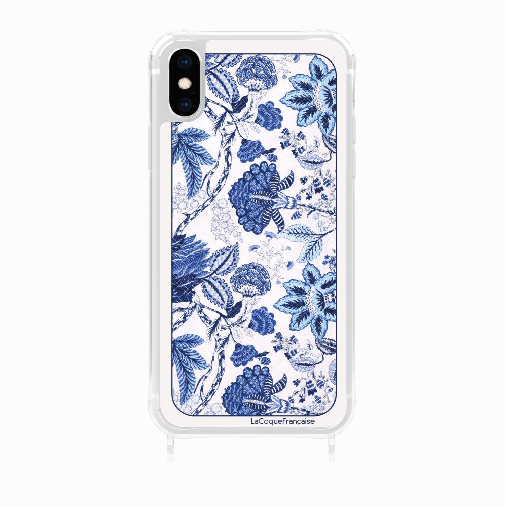 Coque Anneau Foulard Fleurs Bleues