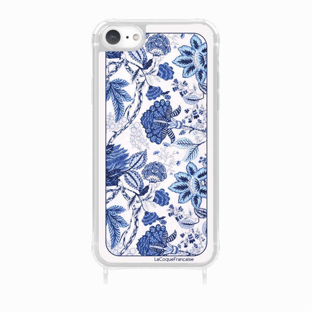Coque Anneau Foulard Fleurs Bleues