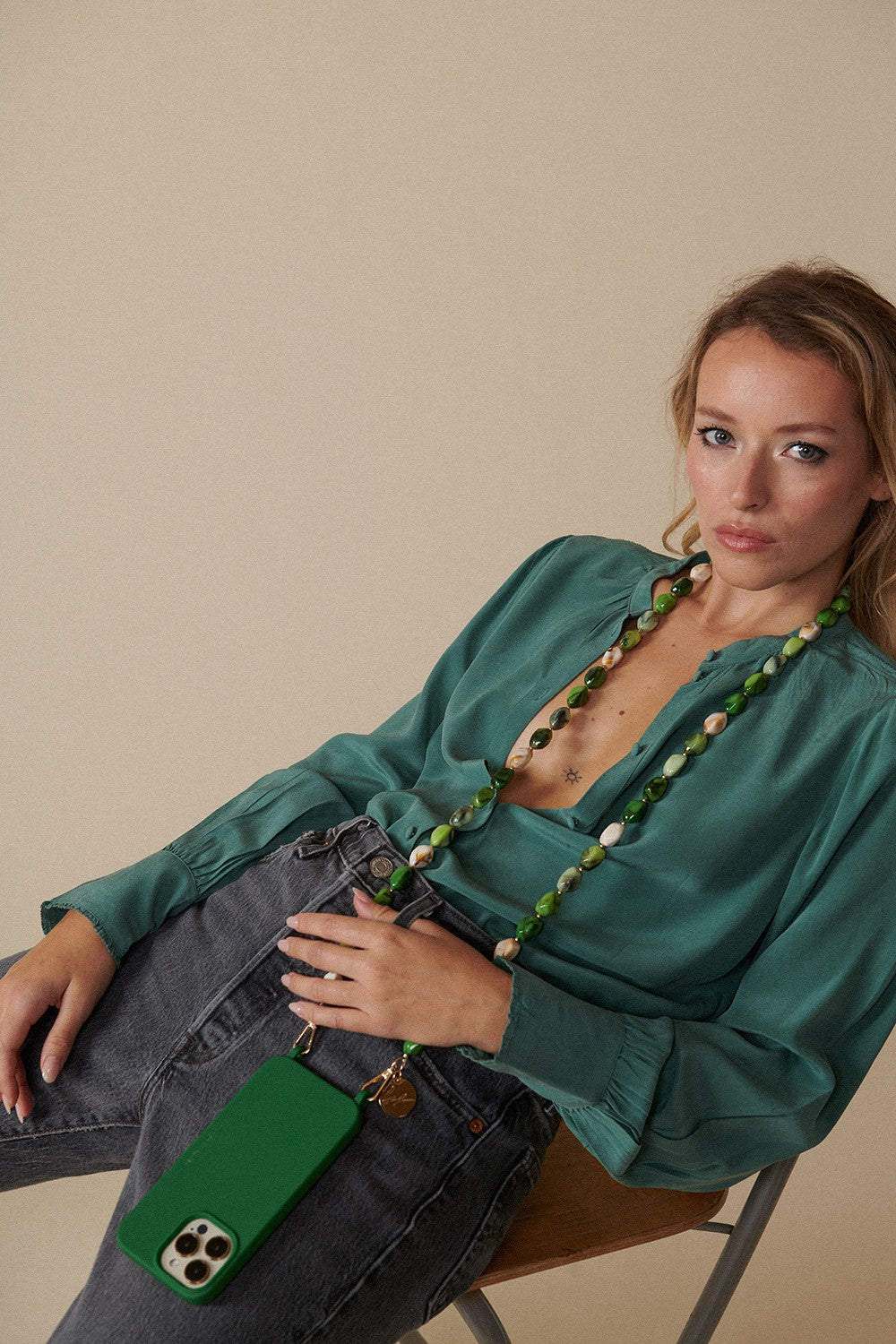 Chaine Longue Polly Vert 120 cm