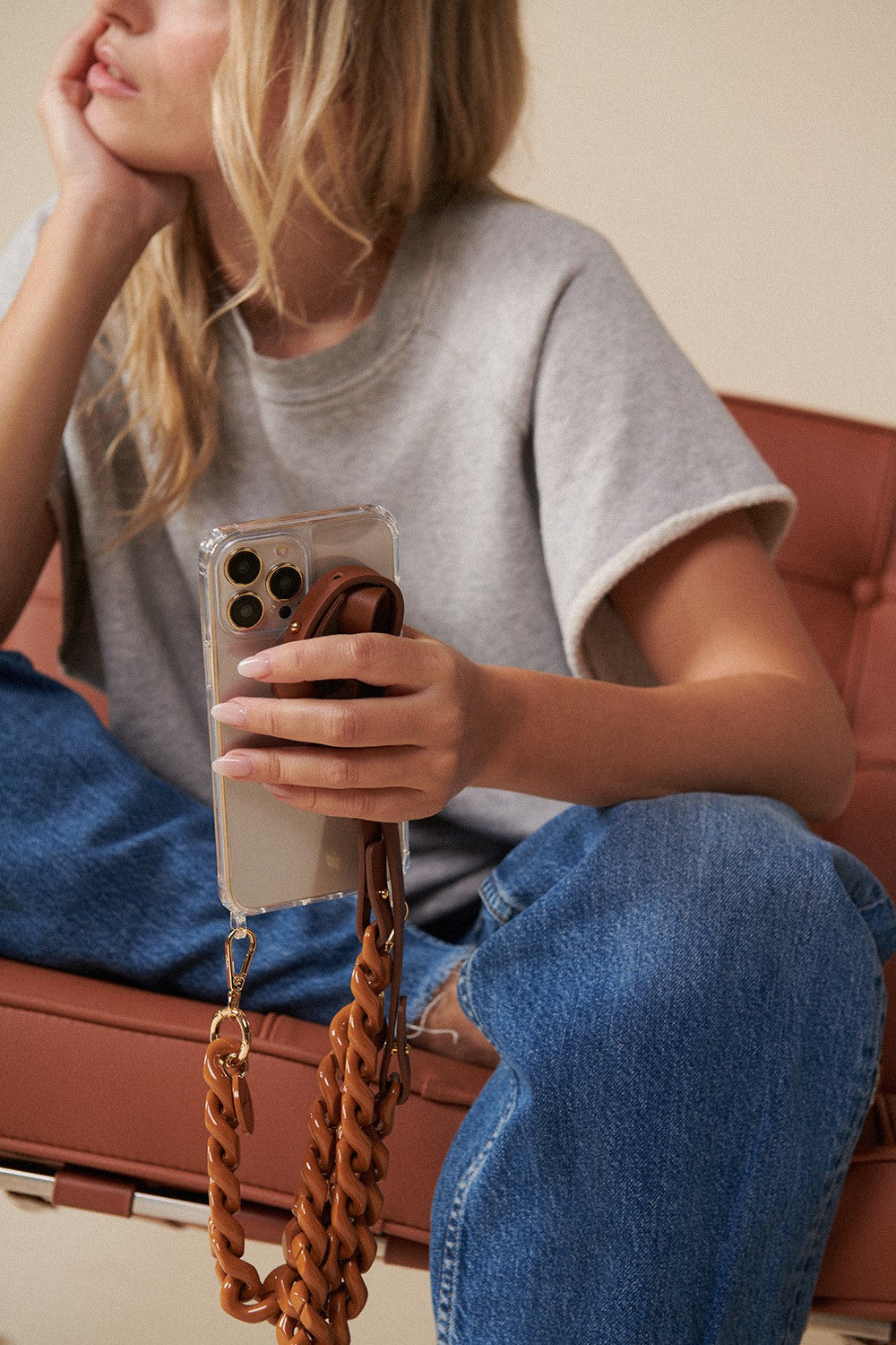 Chaine Longue Giorgia Camel 120 cm