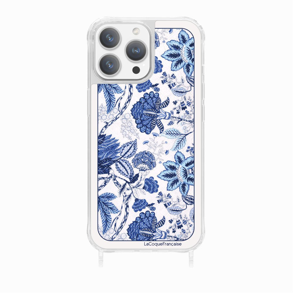 Coque Anneau Foulard Fleurs Bleues