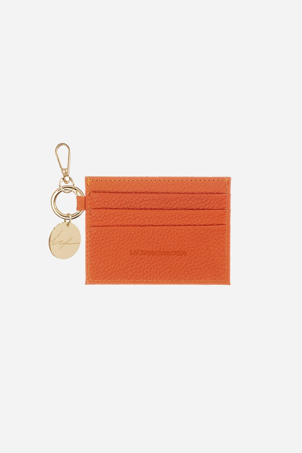 Card Holder With Carabiner Orange Leather