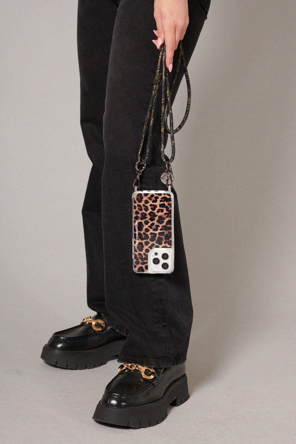 Cordon Mariah noir a strass imprime leopard