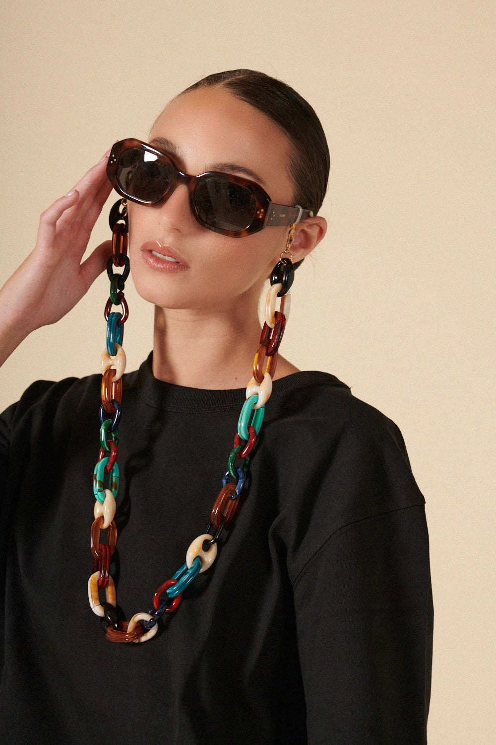 Bijoux Chaine De Lunette Ambre Multicolore 72 cm