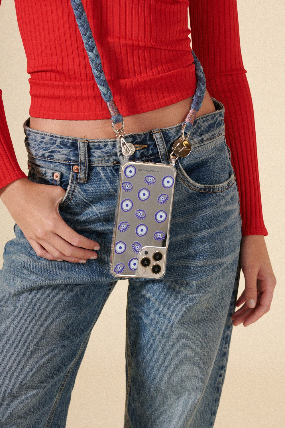 Della braided cord with raw denim effect