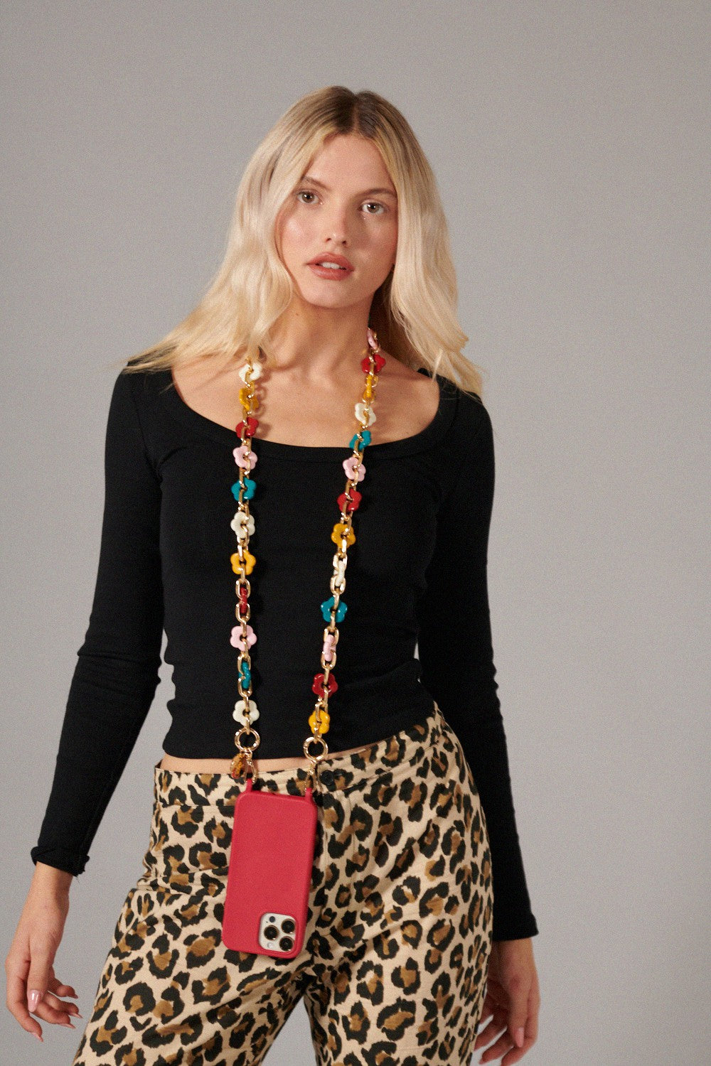 Chaine Longue Cassy à fleurs Multicolores 120 cm