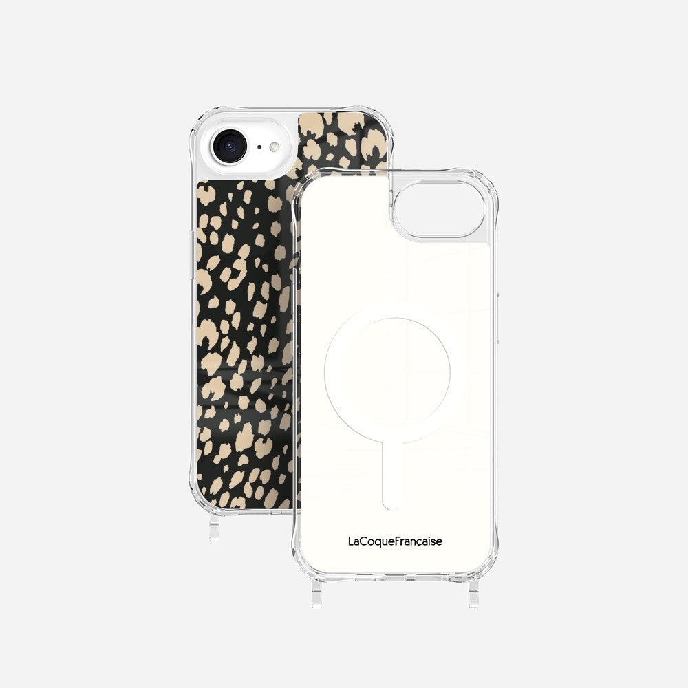 Coque Anneaux Imprimee Leopard Noir Et Beige