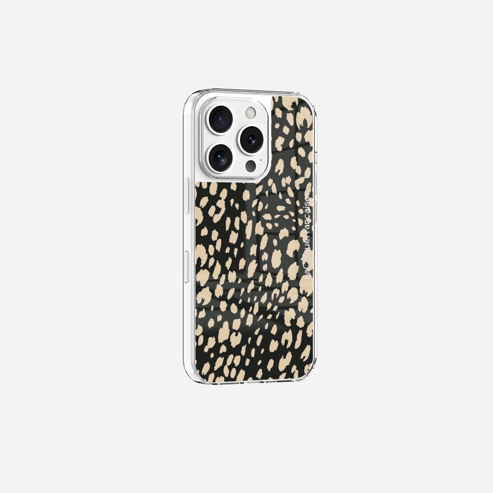 Coque Sans Anneaux Imprimee Leopard Noir Et Beige