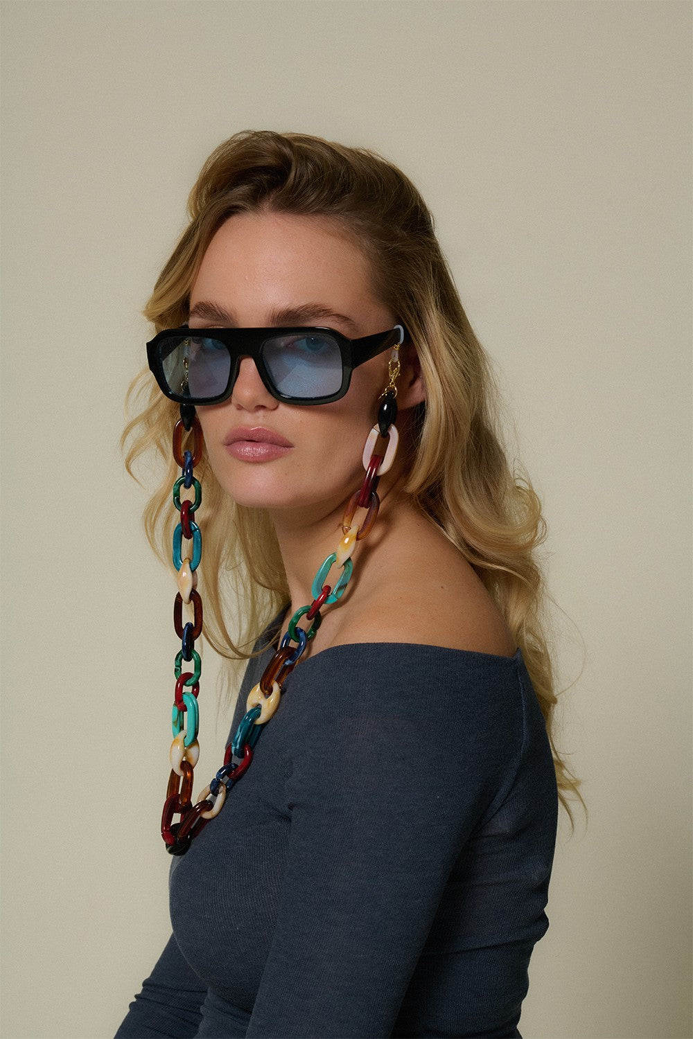 Jewelry Multicolor Amber Glasses Chain 72 cm