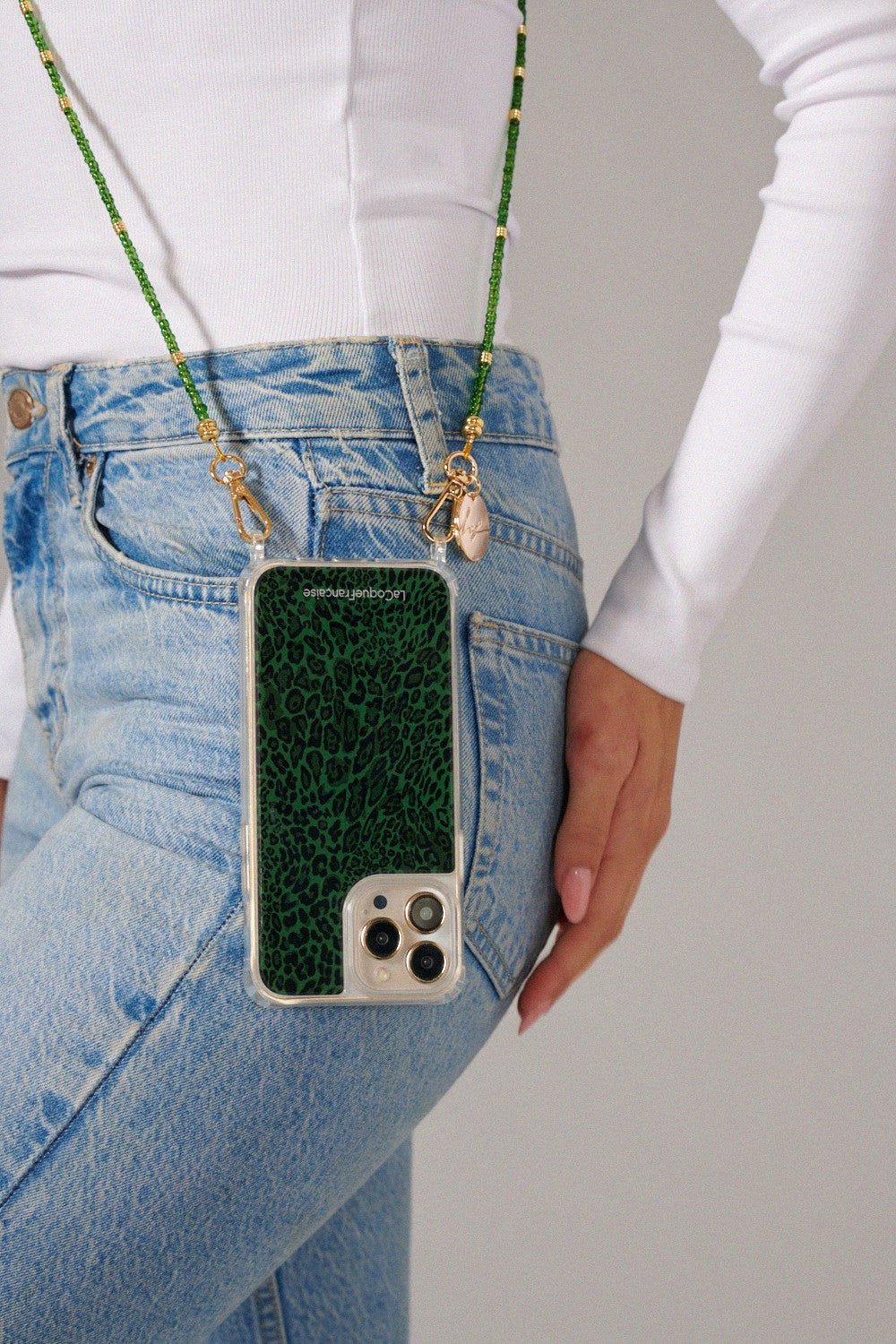 Chaine Longue Iris perles Vertes 120 cm