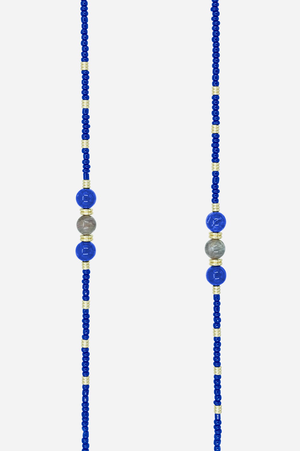 Chaine Longue Iris perles Bleues 120 cm