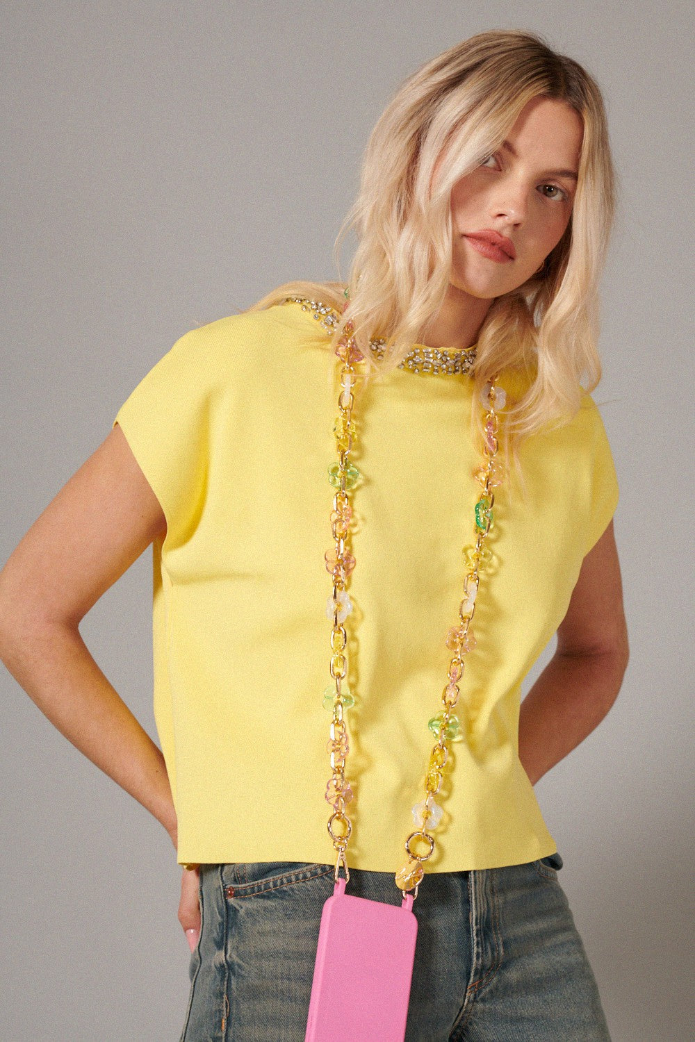 Chaine Longue Cassy Fleurs Pastelle 120 cm