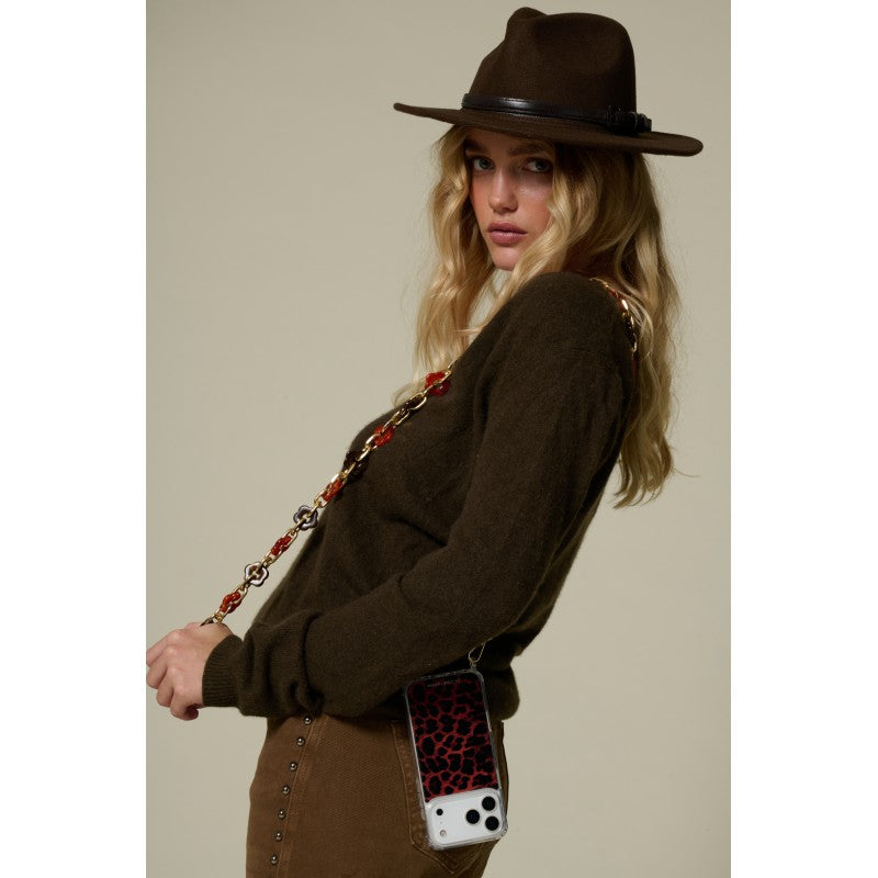 Chaine Longue Cassy Marron Rouge 120 cm