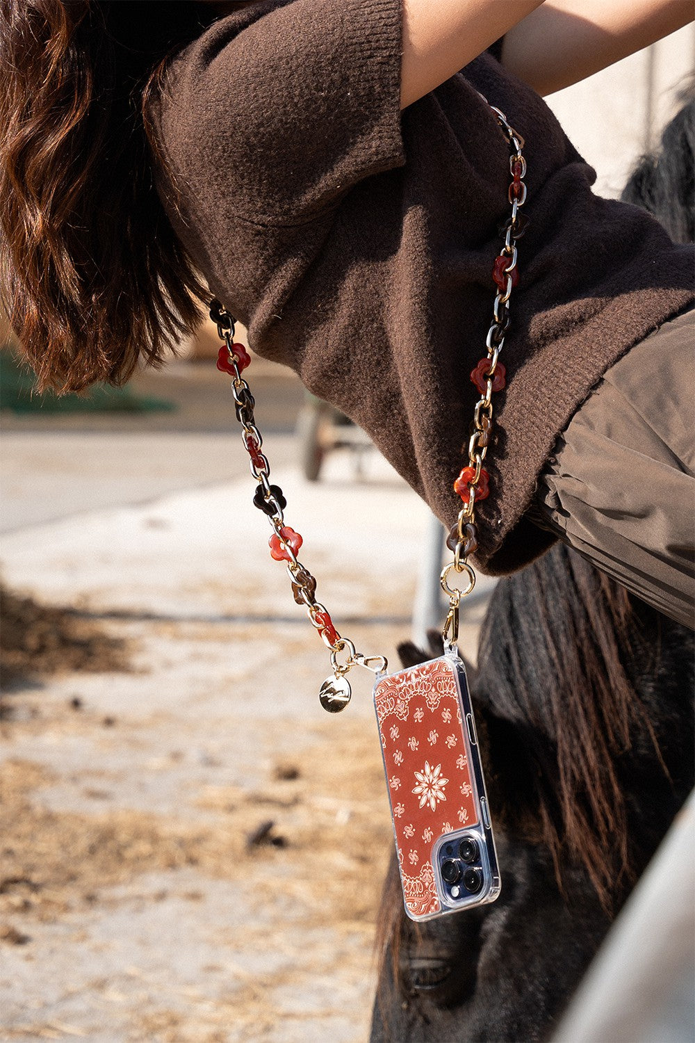 Cassy Long Chain Brown Red 120 cm