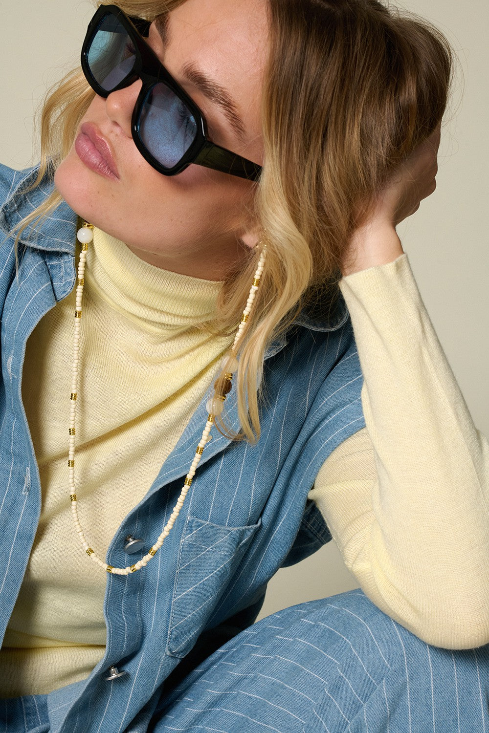 Bijoux Chaine De Lunette Iris Beige 72 cm