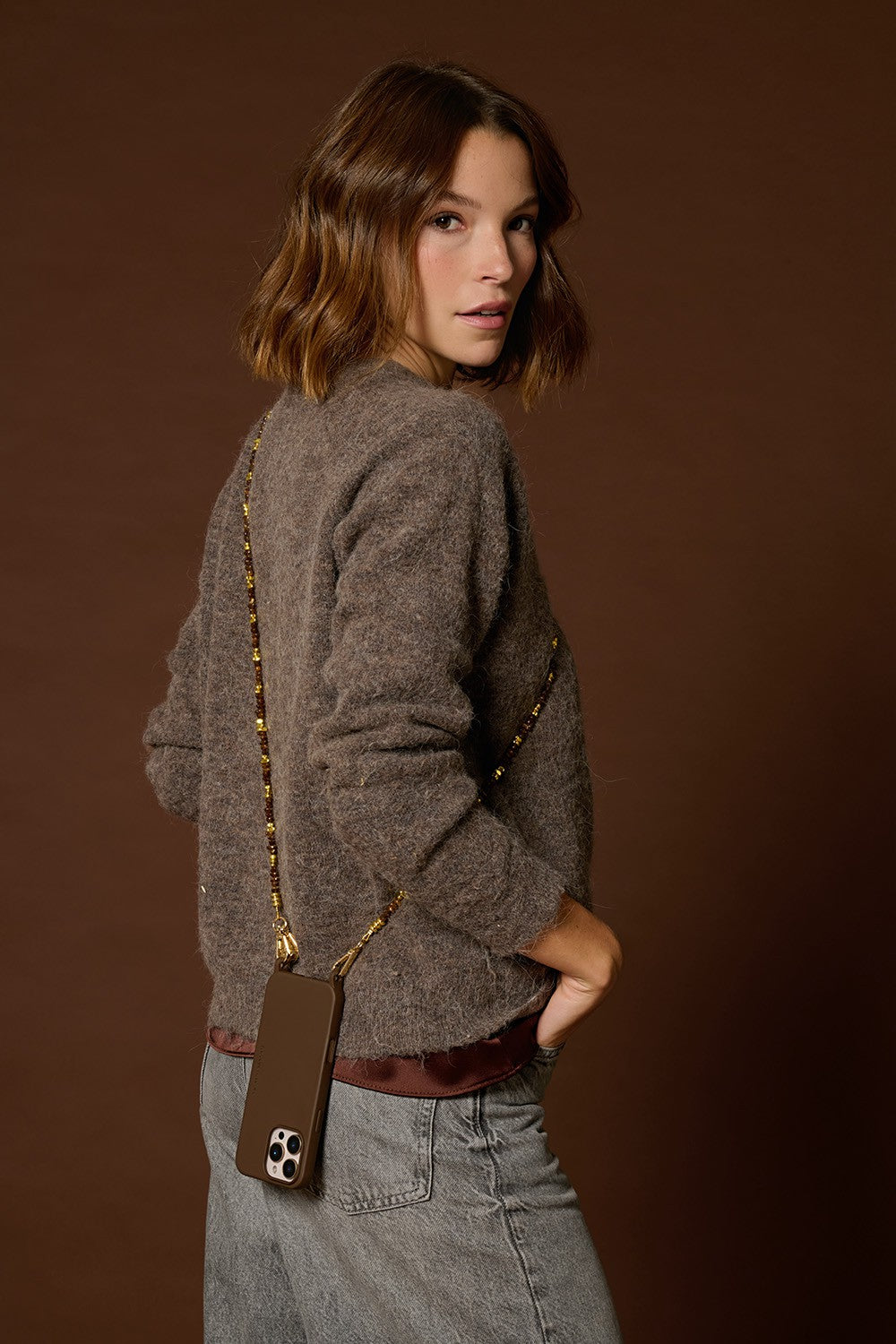 Chaine Longue Liviya Marron 120 cm