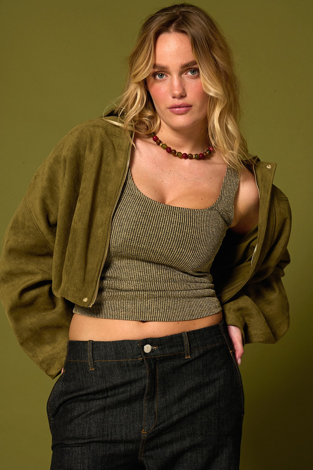 Bijoux Collier Harper Kaki 40 cm