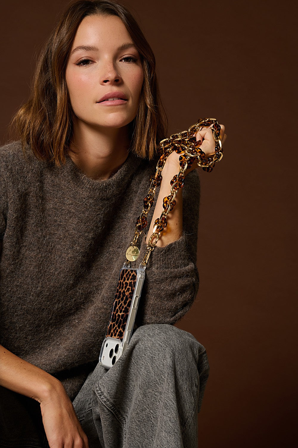 Chaine Longue Cassy Marron 120 cm