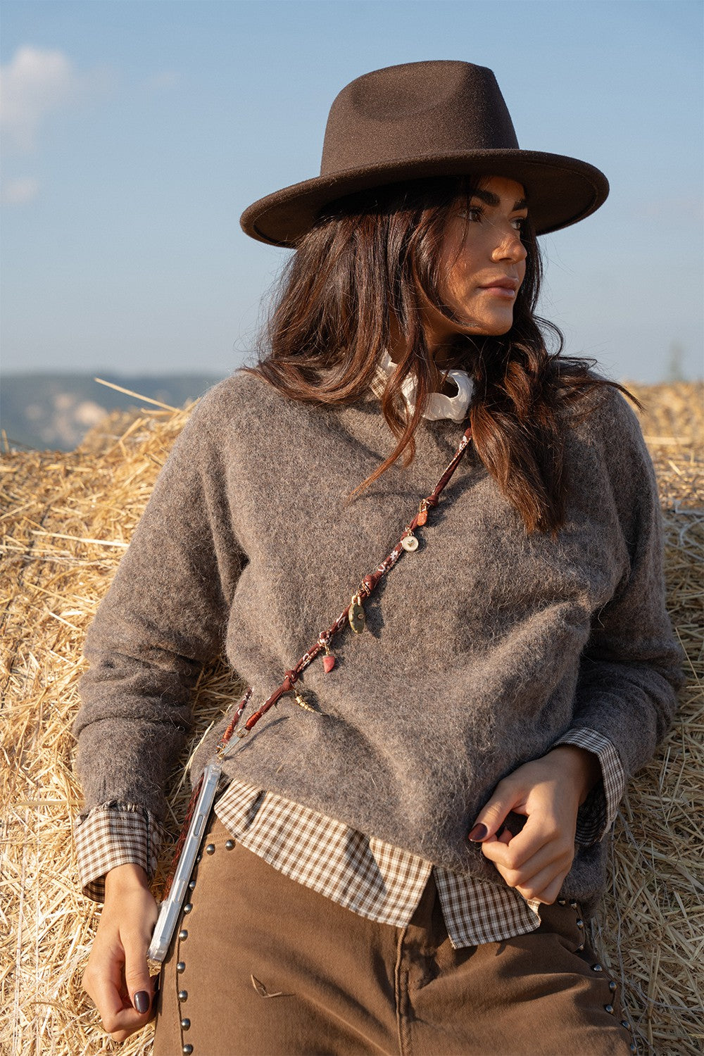 Chaine Longue Laia Brun 120 cm