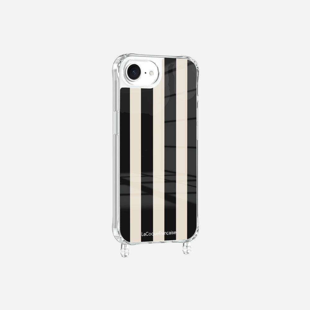 Coque Anneaux Imprimee Rayure Noir Beige