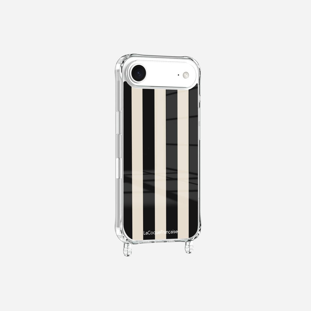 Coque Anneaux Imprimee Rayure Noir Beige