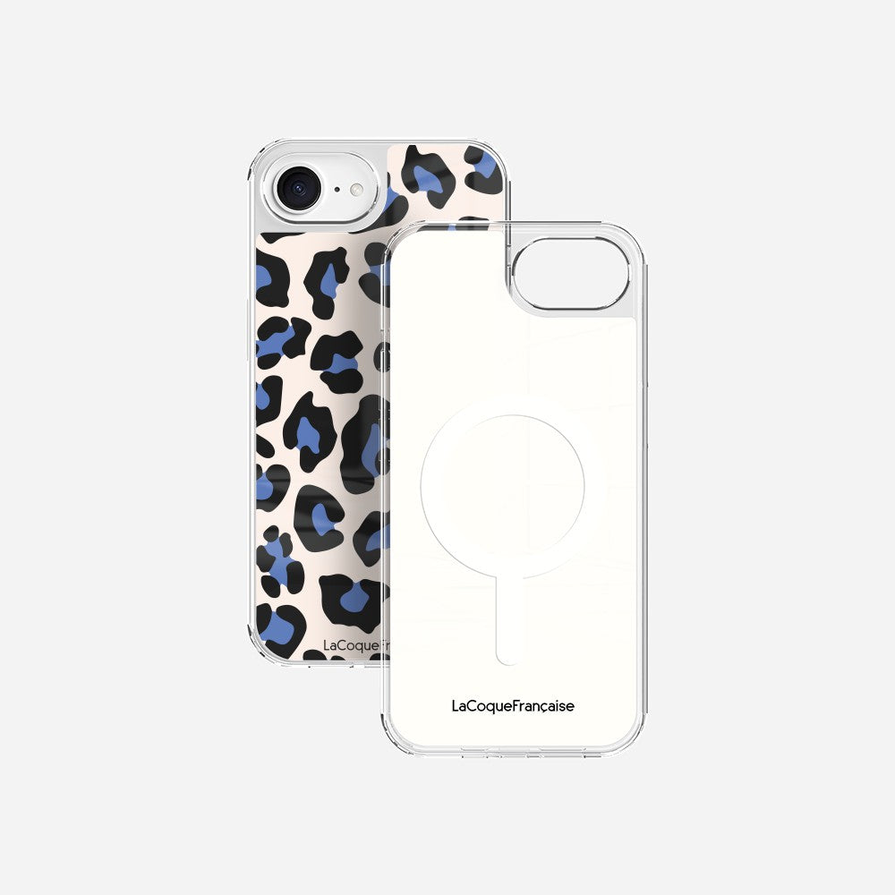Coque Sans Anneaux Imprimee Leopard Beige Et Bleu