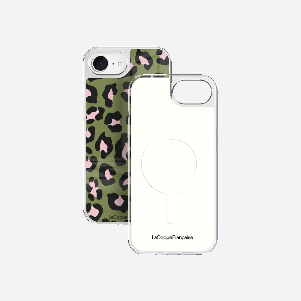 Coque Sans Anneaux Imprimee Leopard Kaki Et Rose