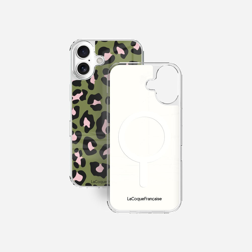 Coque Sans Anneaux Imprimee Leopard Kaki Et Rose - 22