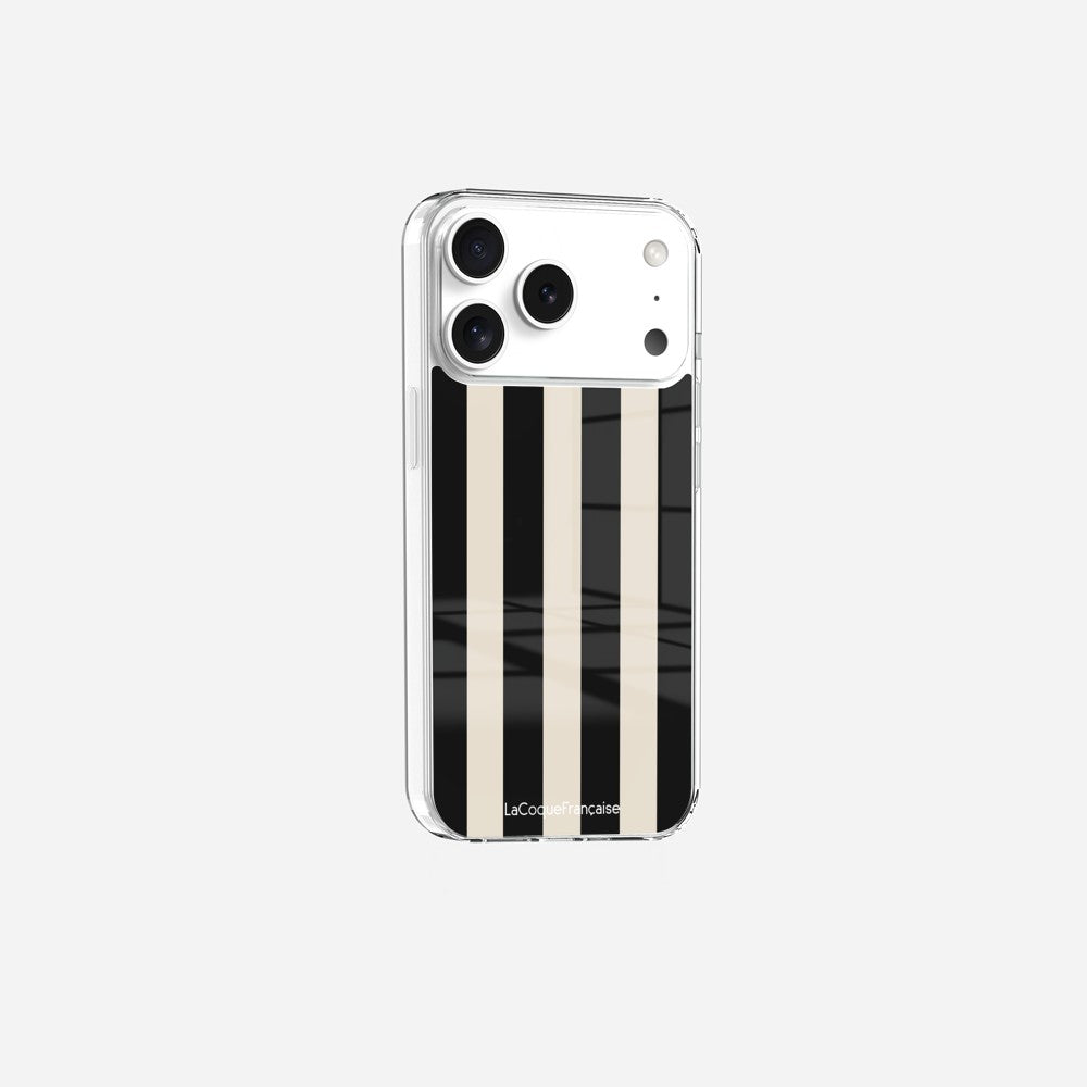 Coque Sans Anneaux Imprimee Rayure Noir Beige
