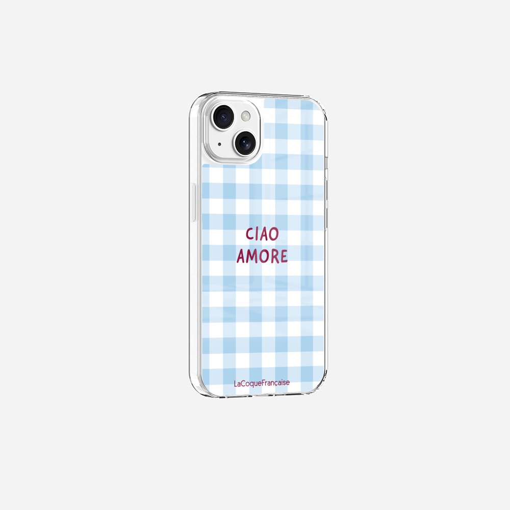 Coque Sans Anneaux Imprimee Ciao Amore Vichy Bleu - 17