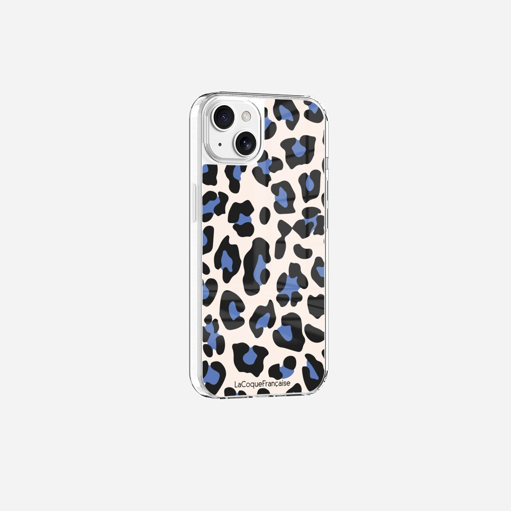 Coque Sans Anneaux Imprimee Leopard Beige Et Bleu - 17