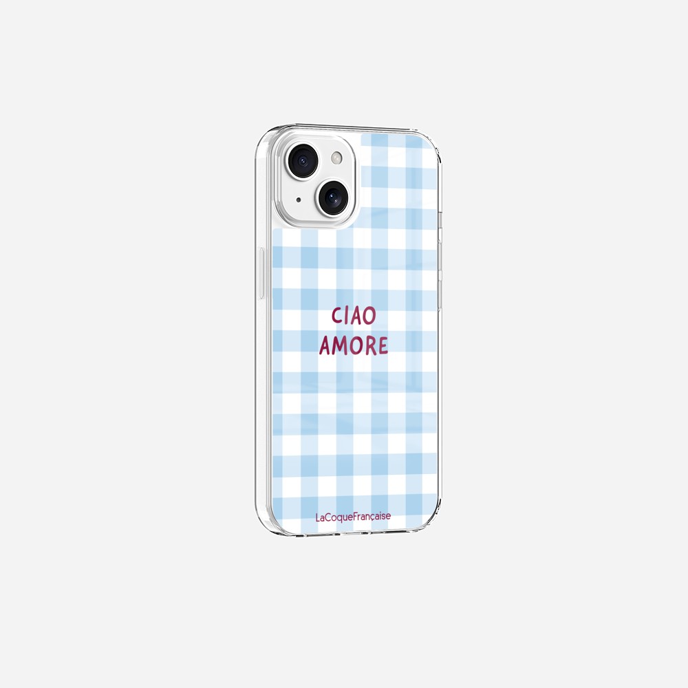 Coque Sans Anneaux Imprimee Ciao Amore Vichy Bleu - 16