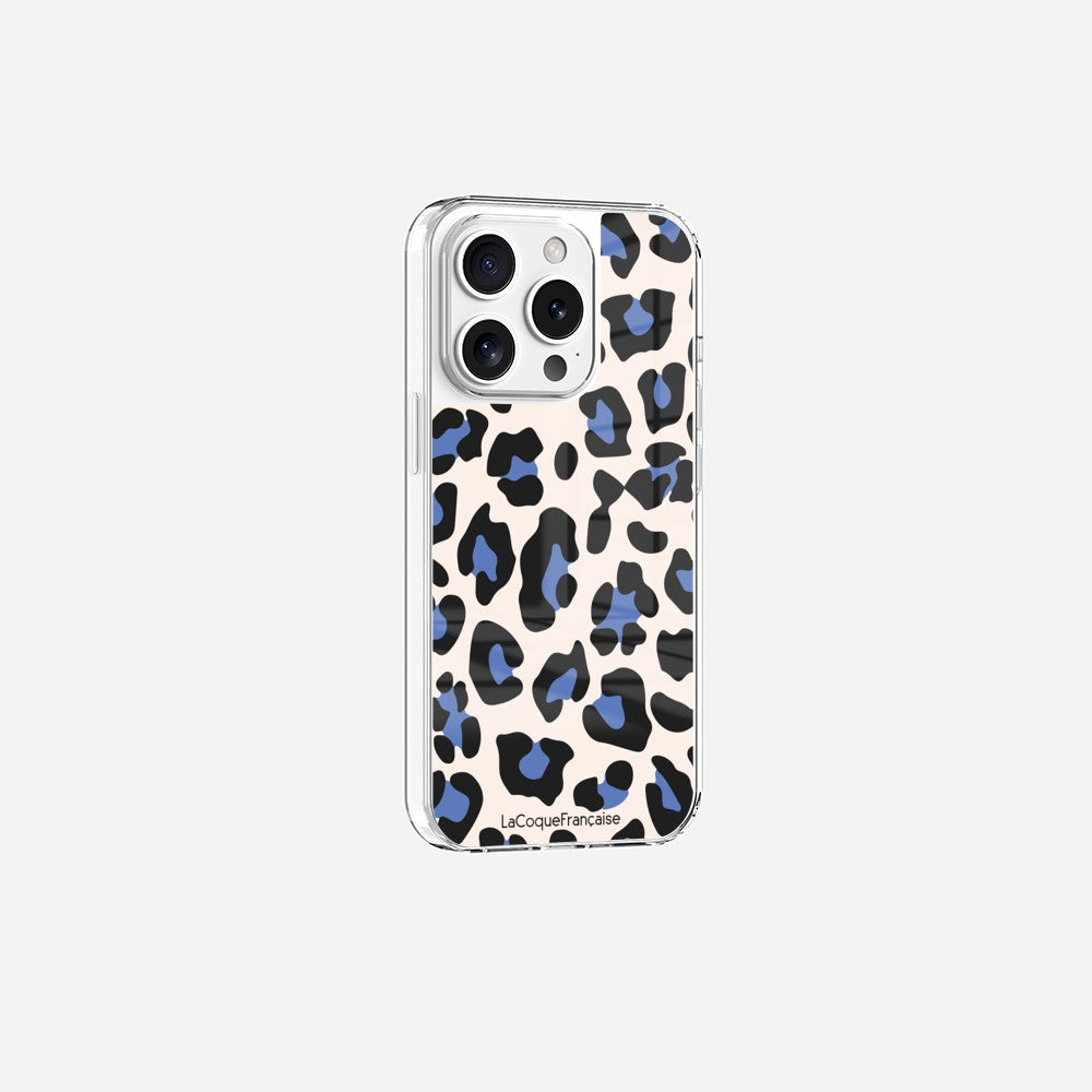 Coque Sans Anneaux Imprimee Leopard Beige Et Bleu - 18