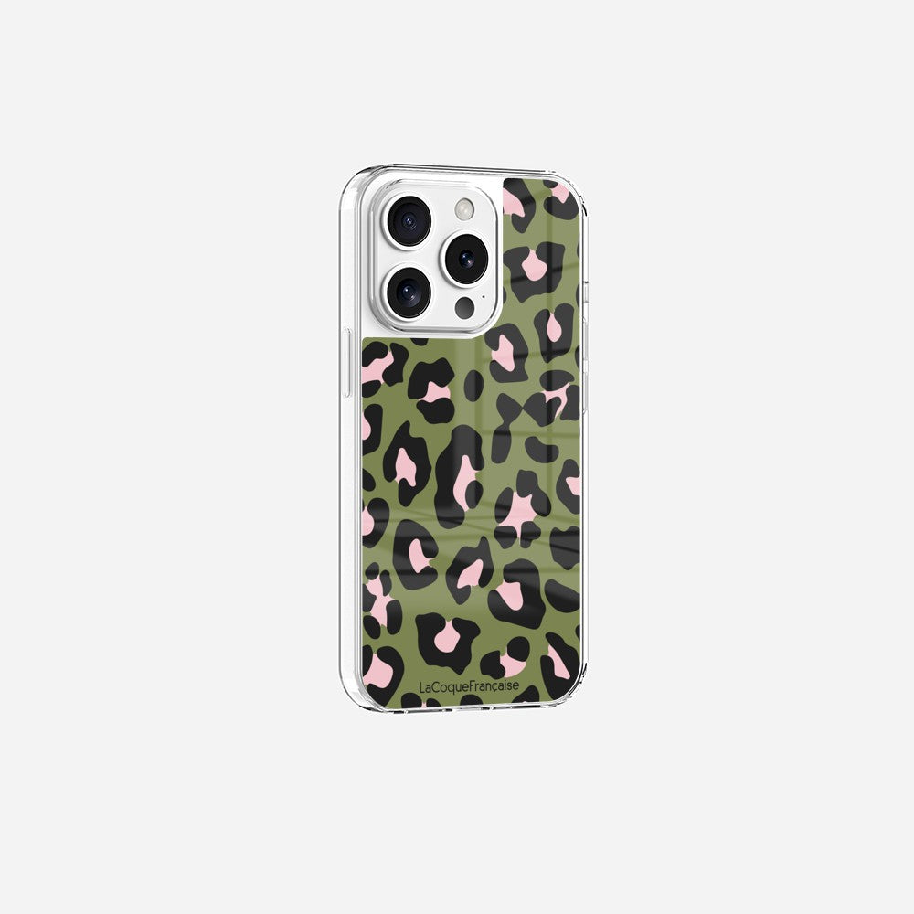 Coque Sans Anneaux Imprimee Leopard Kaki Et Rose - 17