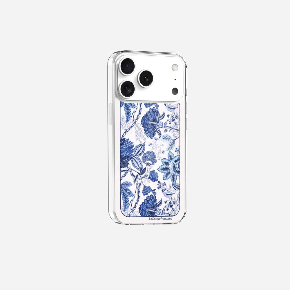 Coque Sans Anneaux Imprimee Foulard Fleurs Bleues - 22