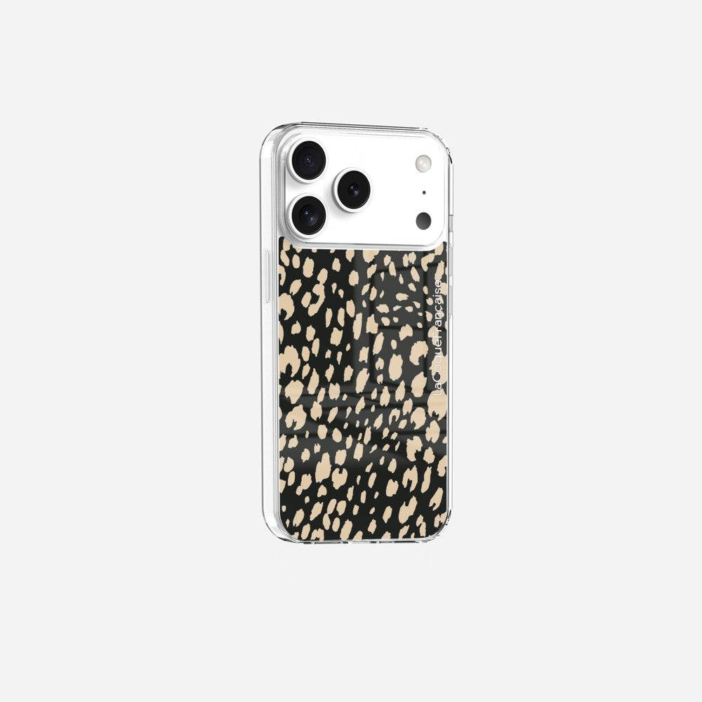 Coque Sans Anneaux Imprimee Leopard Noir Et Beige