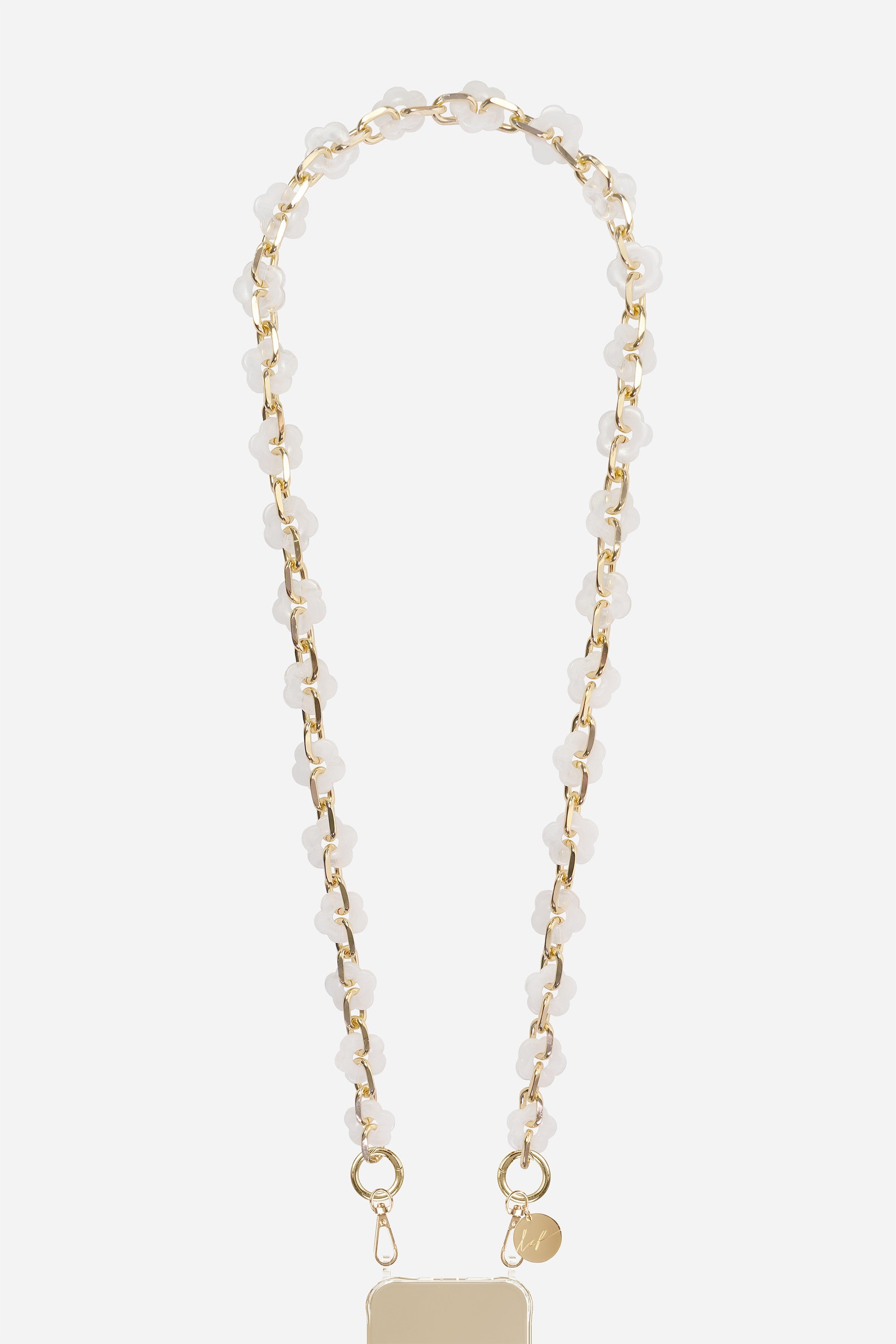 Chaine Longue Cassy Fleurs Blanc 120 cm