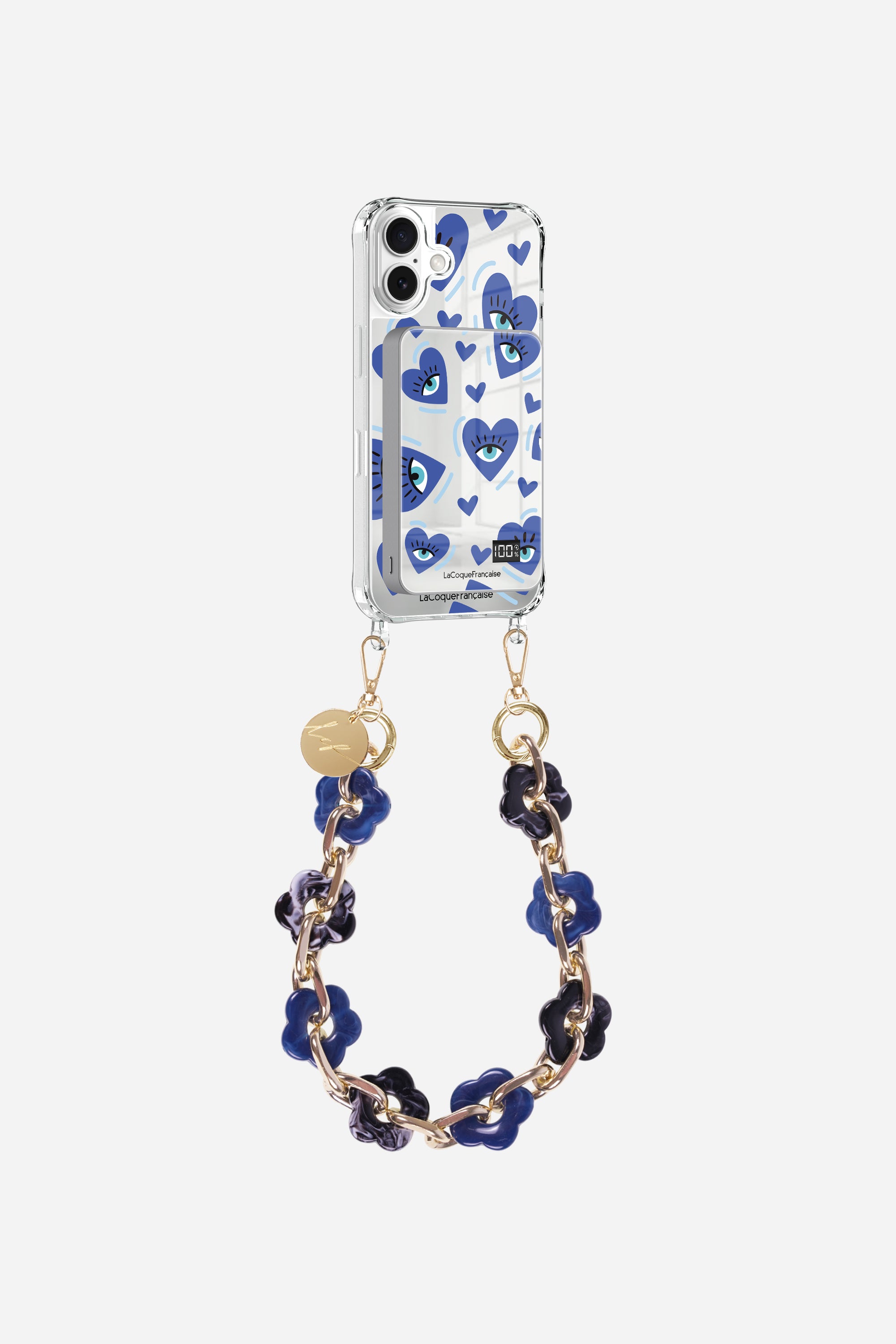 Coque anneaux + batterie + chaine courte Yeux D'amour Bleu