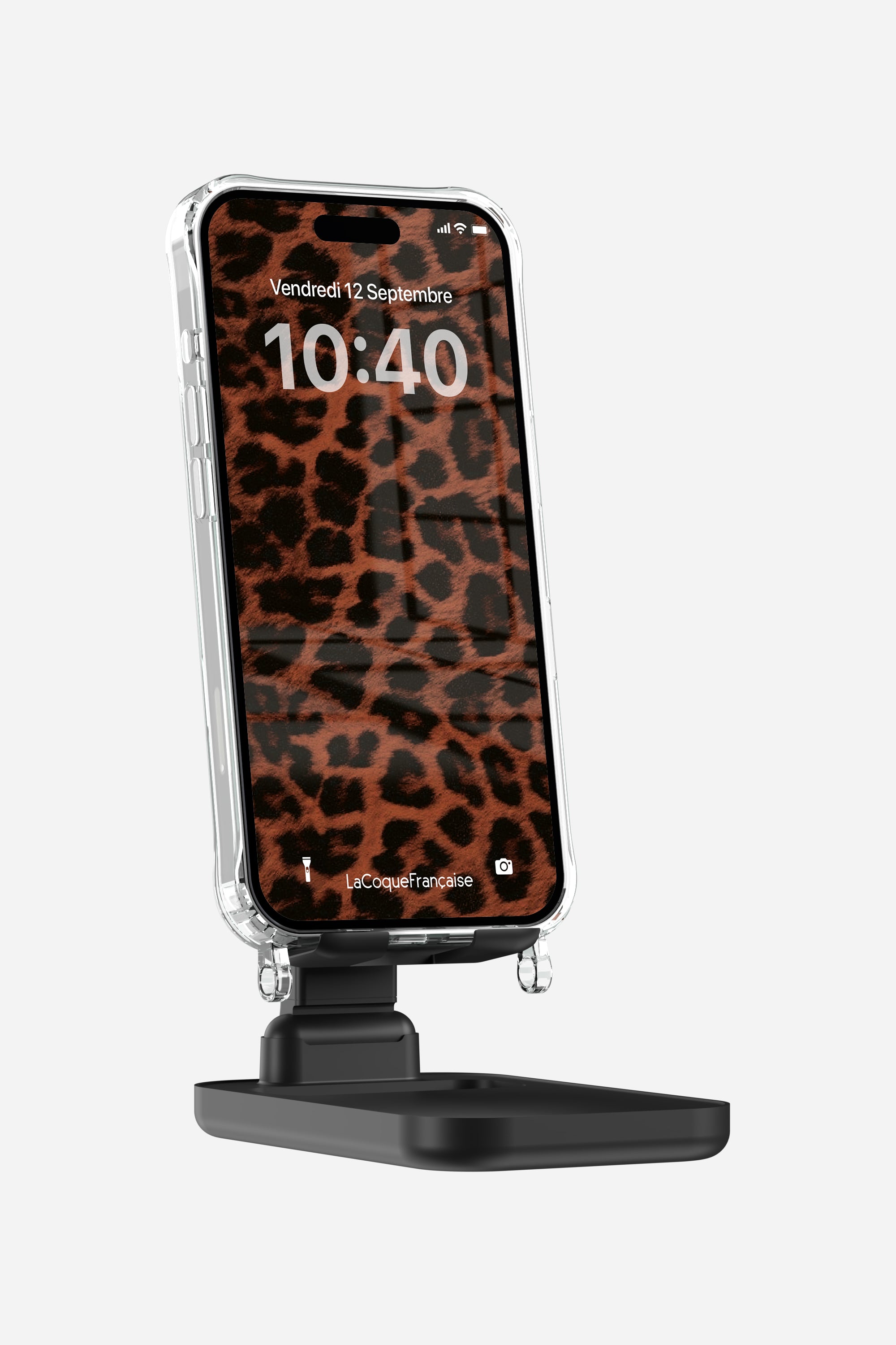 Desk Stand + Leopard Terracotta Case Without Rings