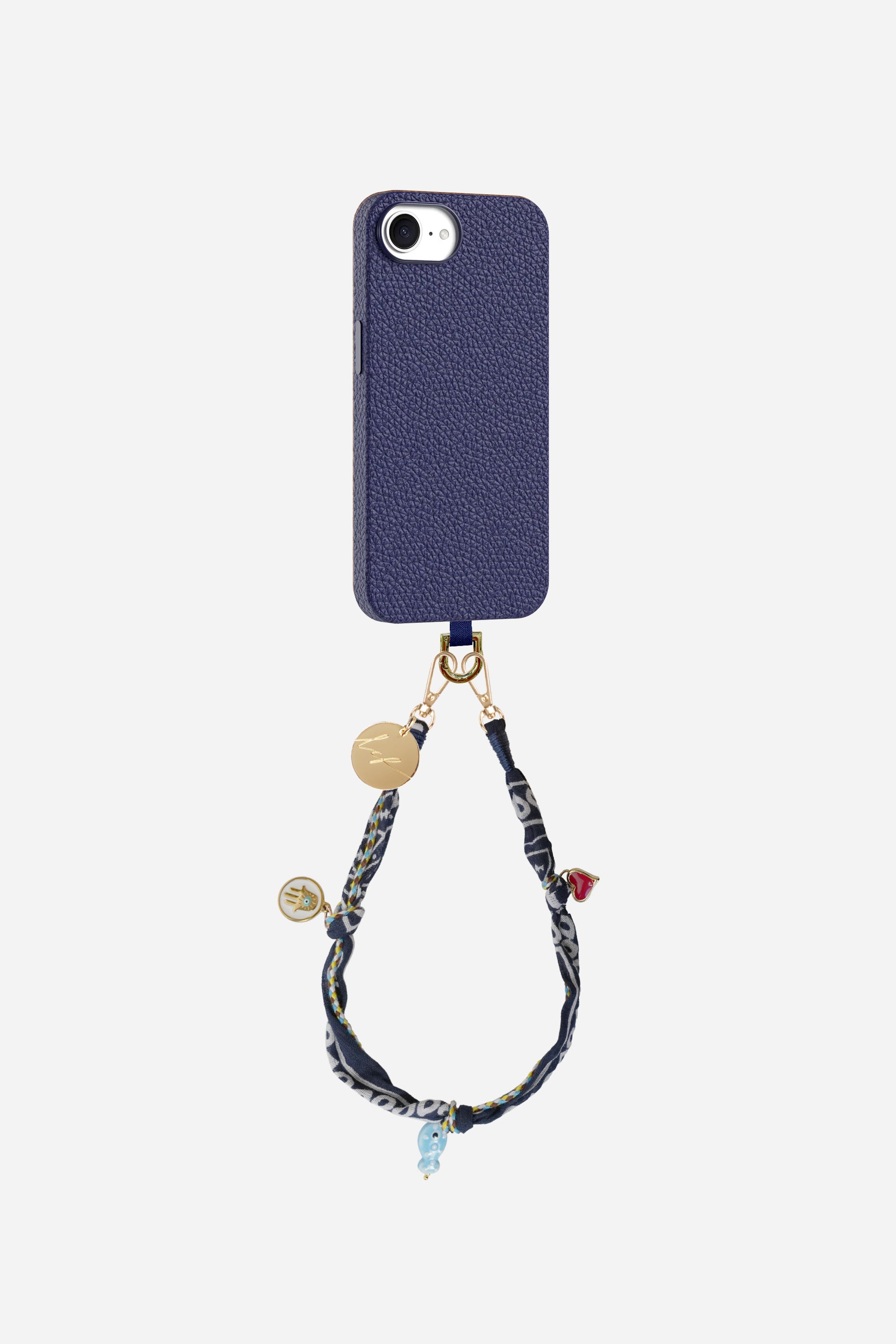 Leather Case + Adapter + Short Navy Blue Bandana Chain