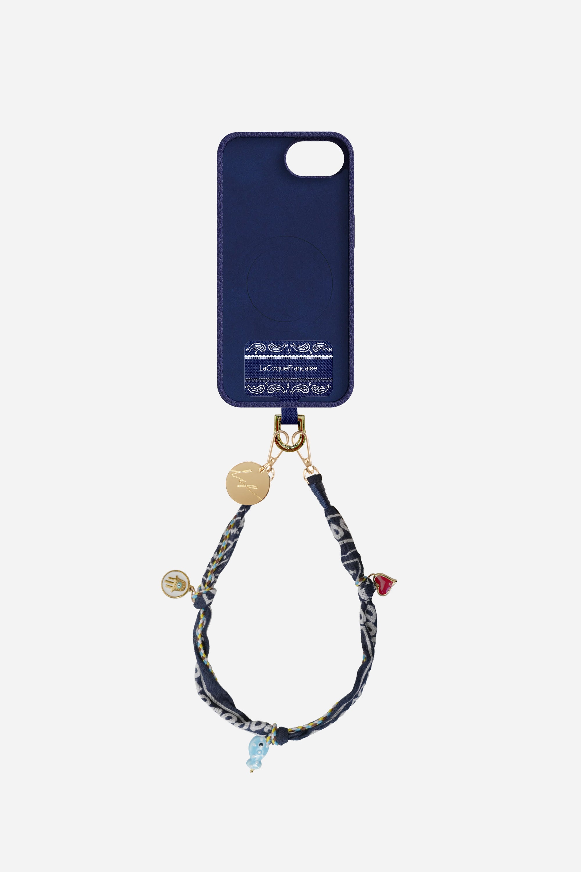 Leather Case + Adapter + Short Navy Blue Bandana Chain